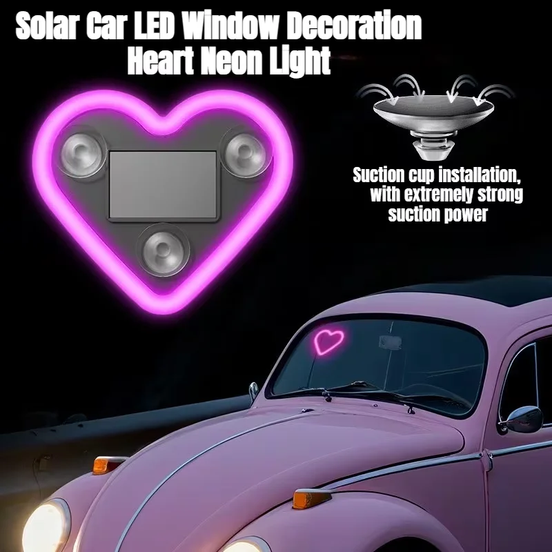 1/2Pcs Car Triangle Window LED Lights Solar/USB Charging Car Neon Heart Atmosphere Lights for Car Interior & Home Office Decor
