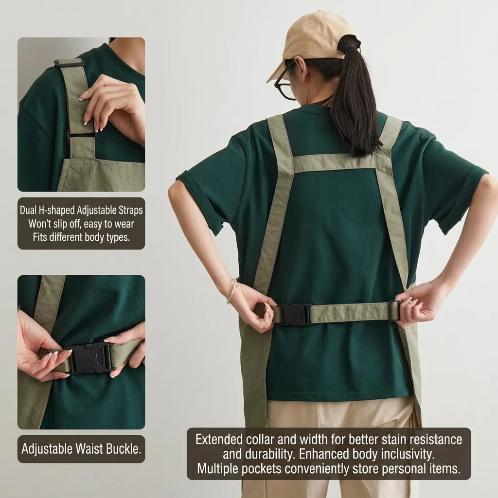 Adjustable Canvas Kitchen Apron H Shaped Strap Chef Work Uniform Smock for Coffee Shop Barista Barber Hairdresser Baking Aprons view 6