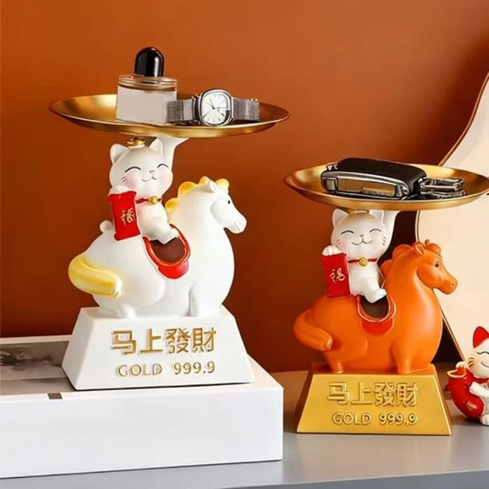 トレイ付き馬年マスコットオーナメント招き猫収納干支馬フィギュア漫画かわいい馬フィギュアオーナメント