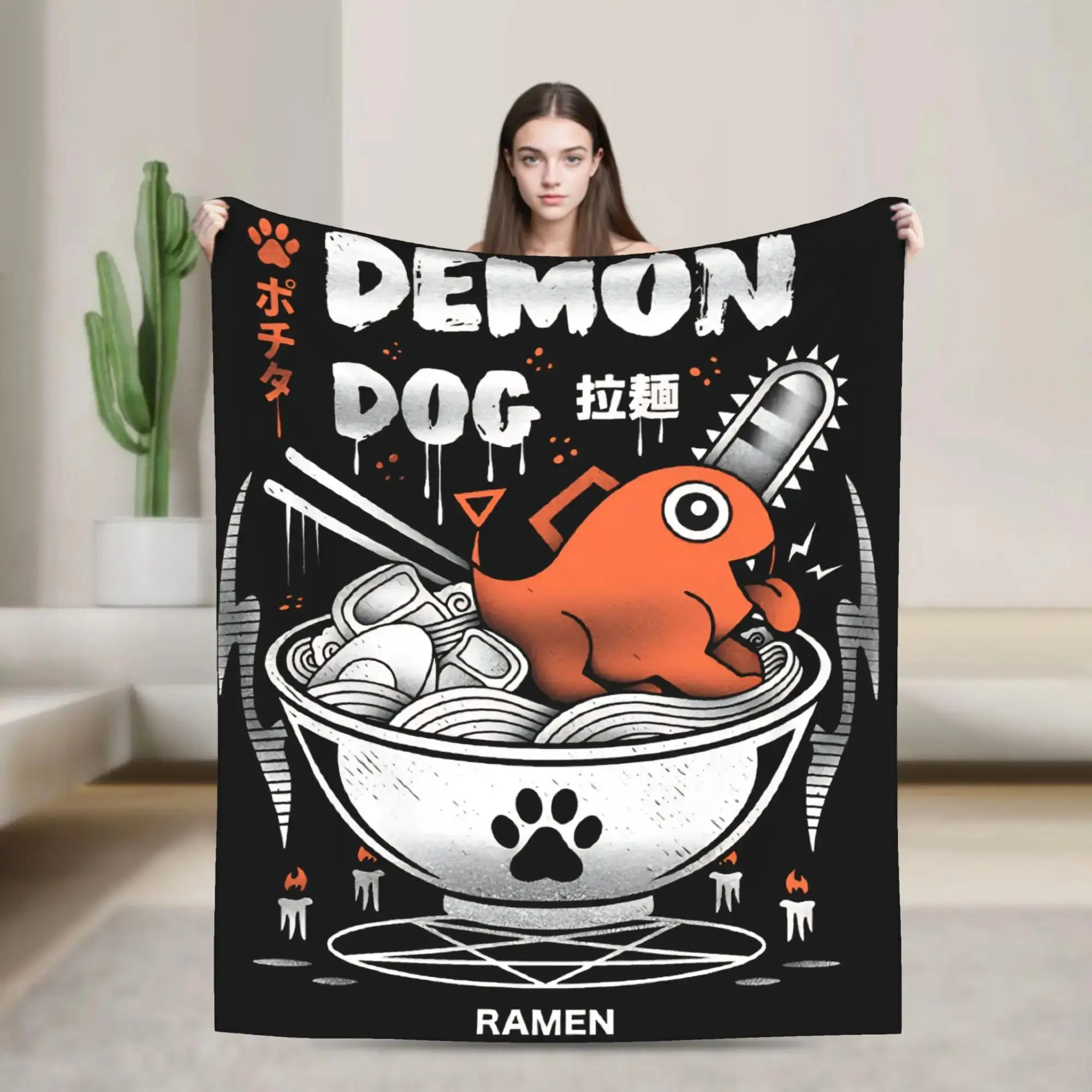 

Плюшевый плед Demon Dog Ramen Pochita Anime Chainsaw Man, мягкий и теплый, для мальчиков, фланелевое покрывало для кровати и дивана