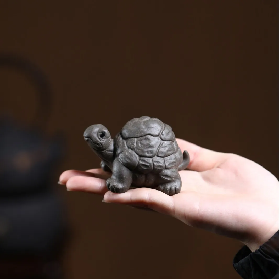 Purple Clay Pet Turtle Ornament, Handmade, Made Clay, A Symbol Of Wealth And Power, Tea Set Accessory, Can Be Nurtured