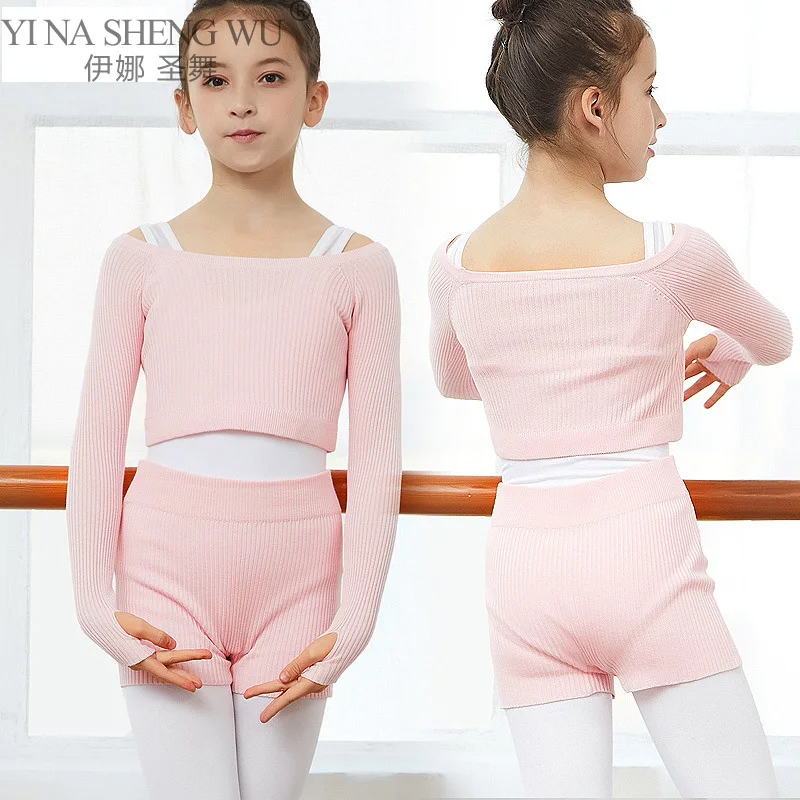 Ballet Dance Gymnastics Wear Kids Girls' Top Combo With Booty Shorts Knitted Leg Warmer Long Sleeve Pull Over Sweater Winter