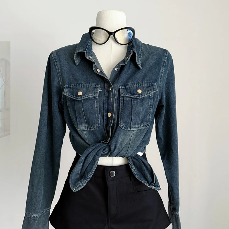 Denim Jacket For Women Vintage Single Breasted Lapel Long Sleeve Jackets Fashion Female High Street Outerwear Denim Coats