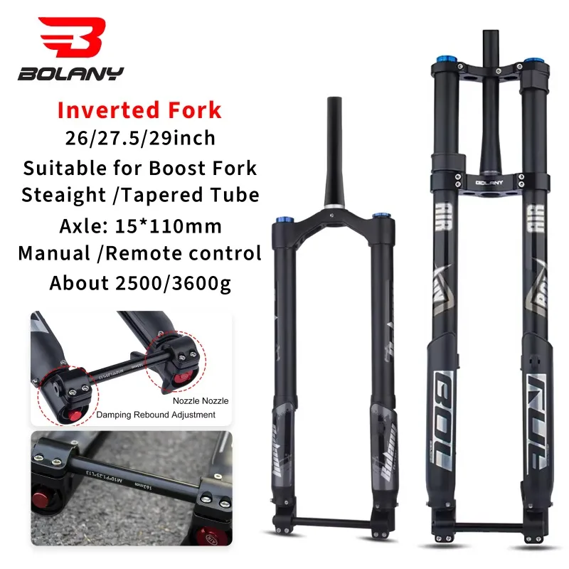 BOLANY Dual Crown Inverted Air Suspension Fork BOOST 15*110mm MTB E‑Bike Motorcycle 26/27.5/29