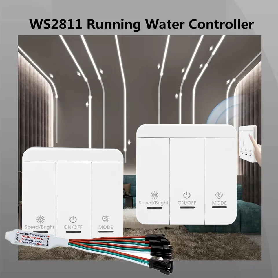 

DC5V-24V Single Color Flow Water led dimmer Switch Wall panels Controller Control for WS2811 monochrome Horse Race Strips light
