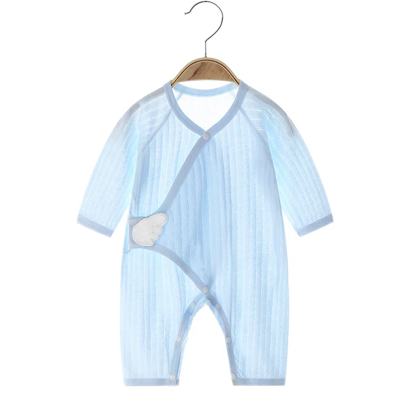 Baby Jumpsuit Summer Thin Boneless Newborn Angel Wings Pure Cotton Rompers Long-Sleeved Air Conditioning Room Clothing Baby