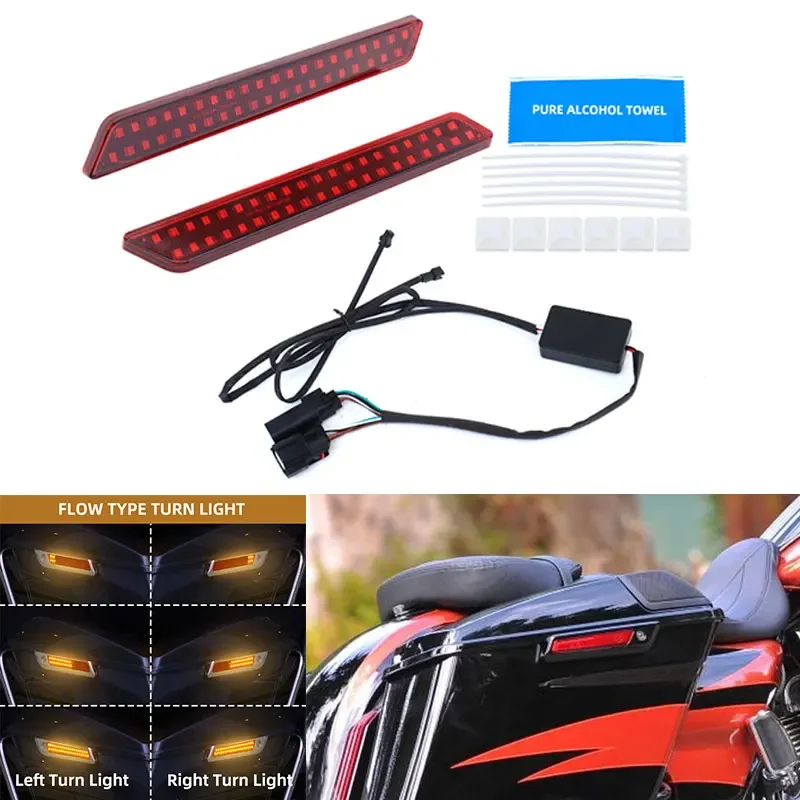 Motorcycle Saddlebag Flowing LED Brake Turn Signal Indicator Light For Harley Touring Electra Glide Road Glide CVO Limited 14-22