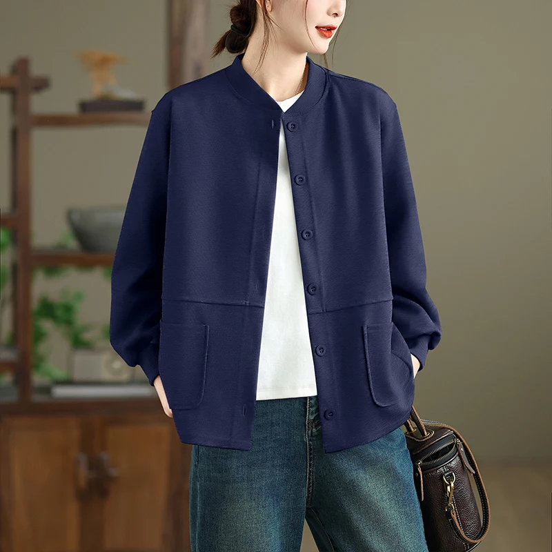 Loose Fit Baseball Jacket Lazy Style Thin Net Version Button up Korean Top Women's Large Size Sweatshirt Casual Short Coat