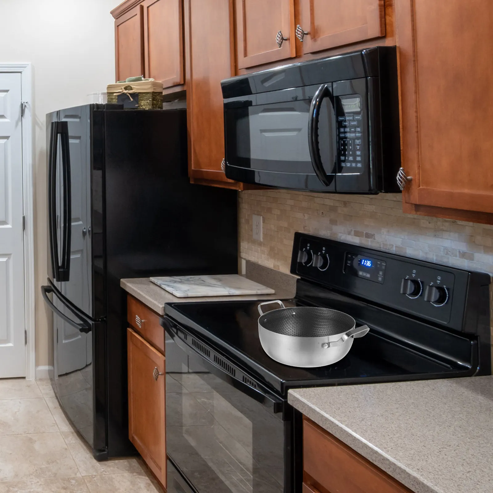 

Сковорода с антипригарным покрытием «соты» и двумя ручками, простой стиль, для универсального использования: готовка, разогрев молока, супов, лапши, жарка