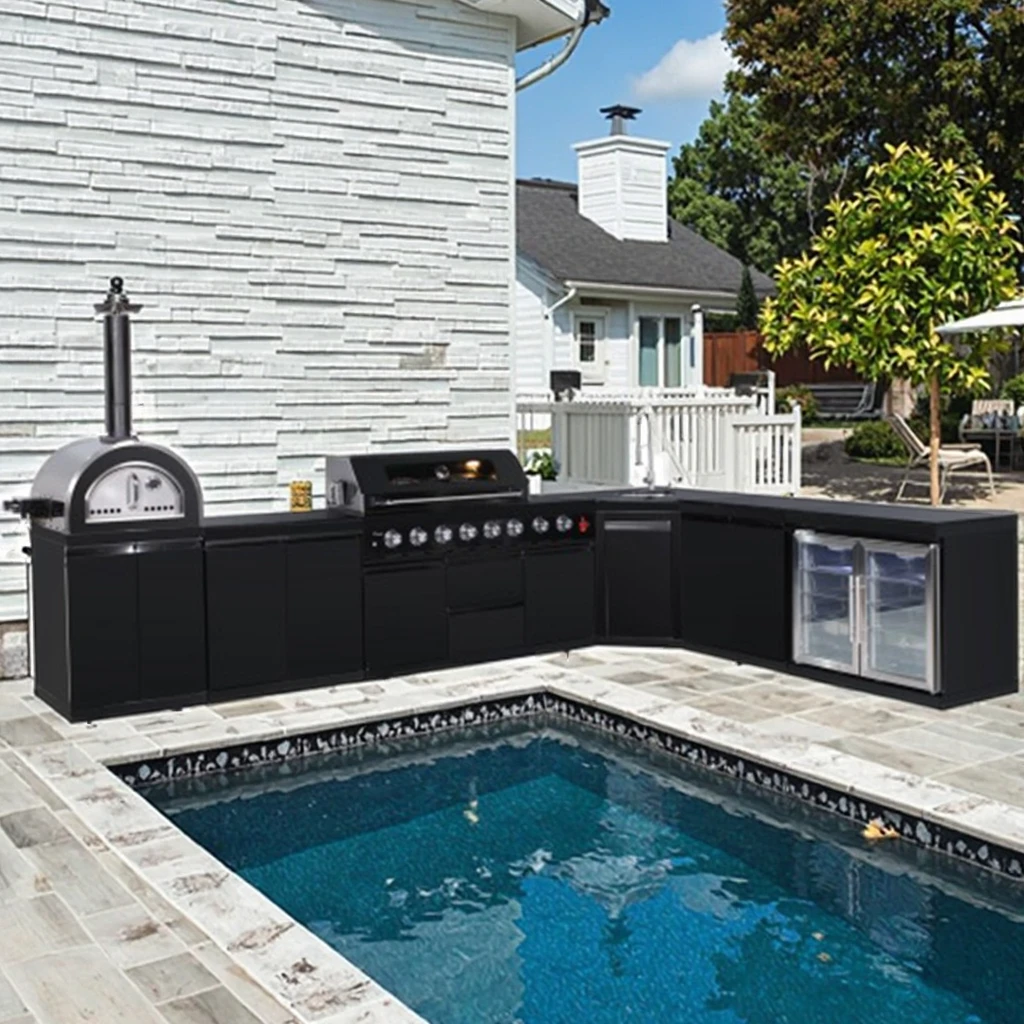 Multi Size Wholesale Outdoor Grill Kitchen Modular Waterproof Stainless Steel Gas Barbecue With Drawers Sink Customized