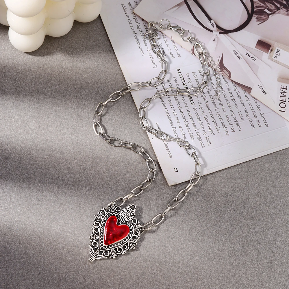 Aihua Y2K Vintage Herz Anhänger Halskette für Damen Herren Charm Halskette Grunge Punk Modeschmuck ﻿ Halsband Halskette Unisex – Detail 3