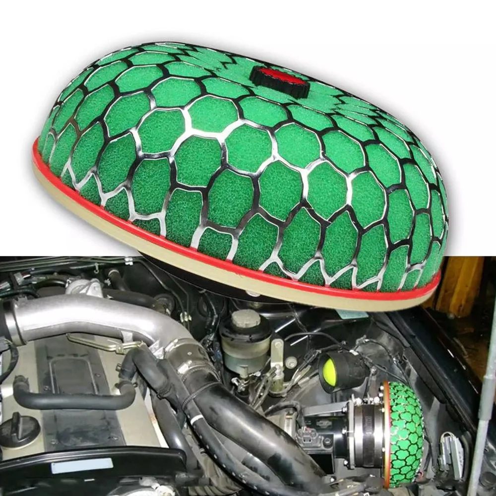 

Автомобильный воздушный фильтр, Универсальная автомобильная Модифицированная головка-гриб 80 мм, Круглый очиститель, высокий поток воздуха, зеленый губчатый воздушный фильтр