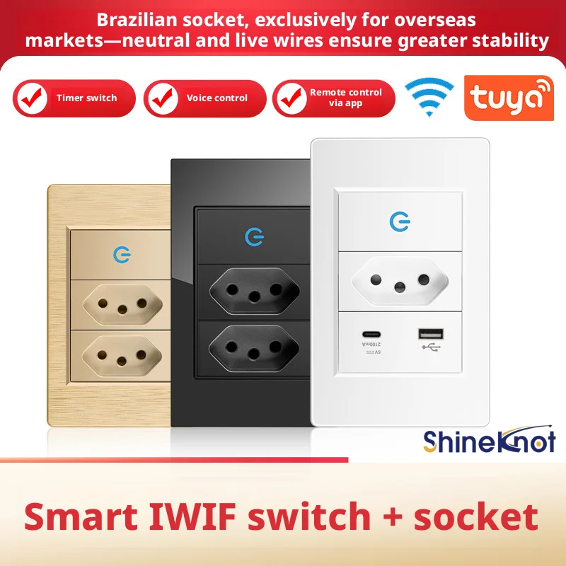 Brazil Wifi Tuya Intelligent Touch Switch Panel Remote Mobile Phone Control Home Zero Wire Version 10a/16a Socket