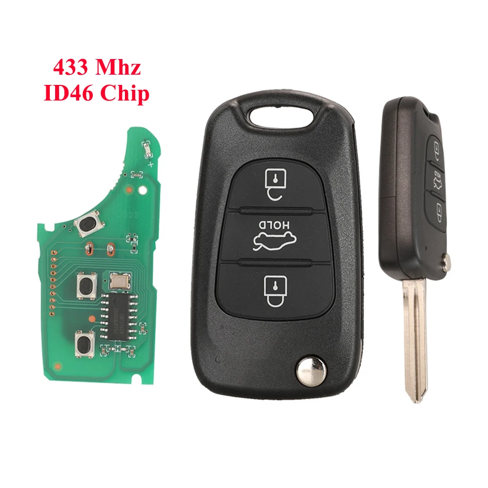 

jingyuqin New Remote Car Key For Hyundai Elantra Sonata 433Mhz ID46 Chip Control Flip Folding