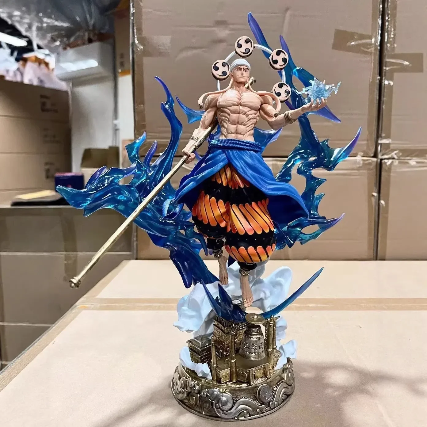 

38cm One Piece Anime Figure Enel Light-Up Statue - Thunder God Battle with 3 Swappable Head Portraits, GK Collectible Model