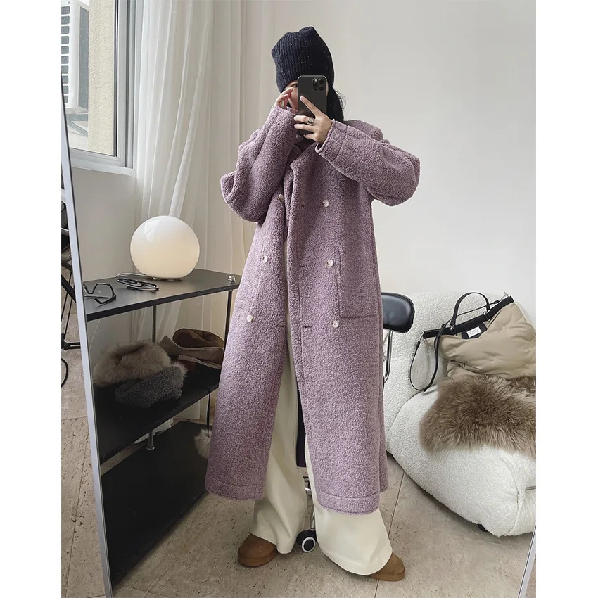 Winter New Fashionable Profile Heavy Lamb Wool Coat Fur Integrated Two-Way Wear Thermal Long Coat for Women