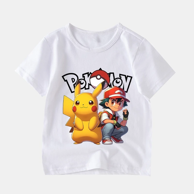 Pok É Mon New Cartoon Printed T-shirt for Men and Women in Summer Loose and Casual Multifunctional Short Sleeved for Children