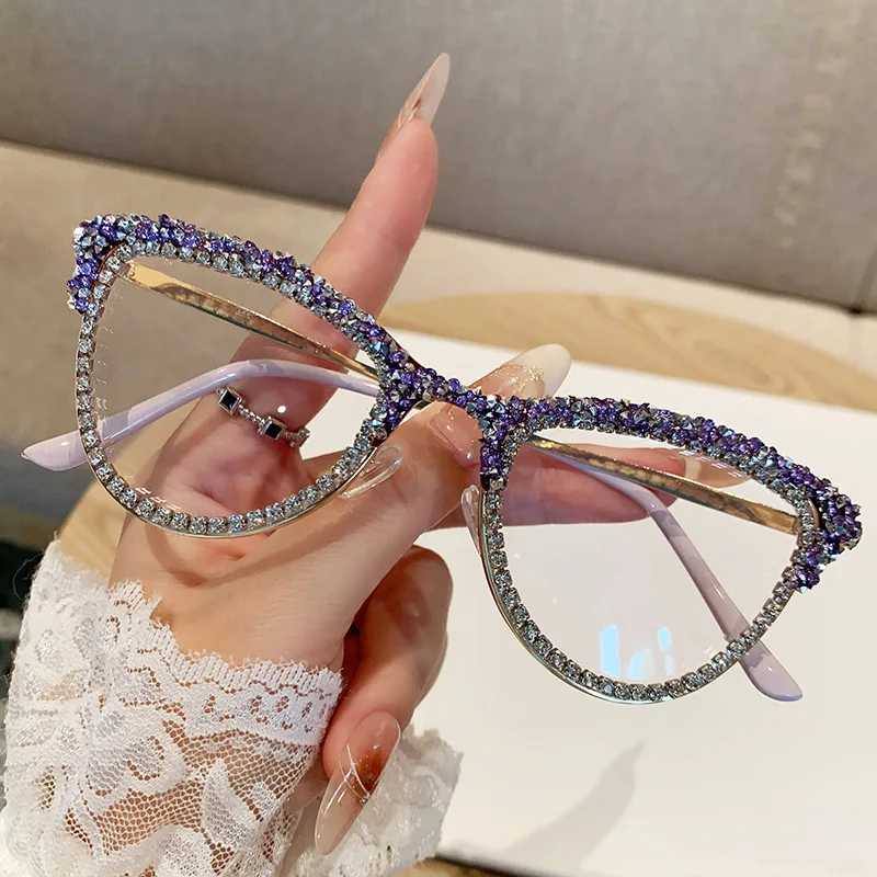 ファッション猫メガネラインストーンヴィンテージスタイリッシュなトレンディなブランドデザインブルーライトブロック眼鏡女性装飾用