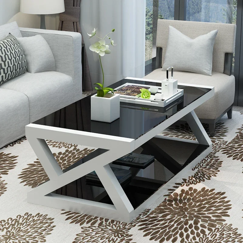 Household furniture Rectangular steel Metal tempered glass Office Family coffee table