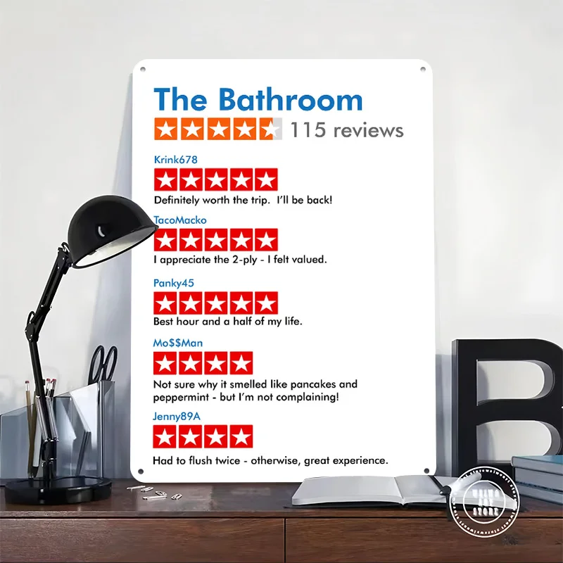 THE BATHROOM Funny Reviews Printed Poster Customized Retro Wall Art Vintage Metal Tin Signs for Home Room Decoration Gaming At