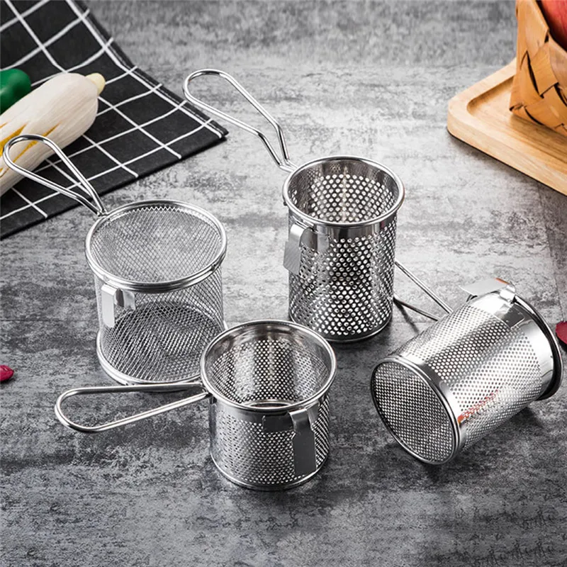 304 Stainless Steel Hot Frying Fried Basket Frying Pan Filter Food Colander Oil Leak Cocoa Sieve Mesh Noodle Dumplings Strainer