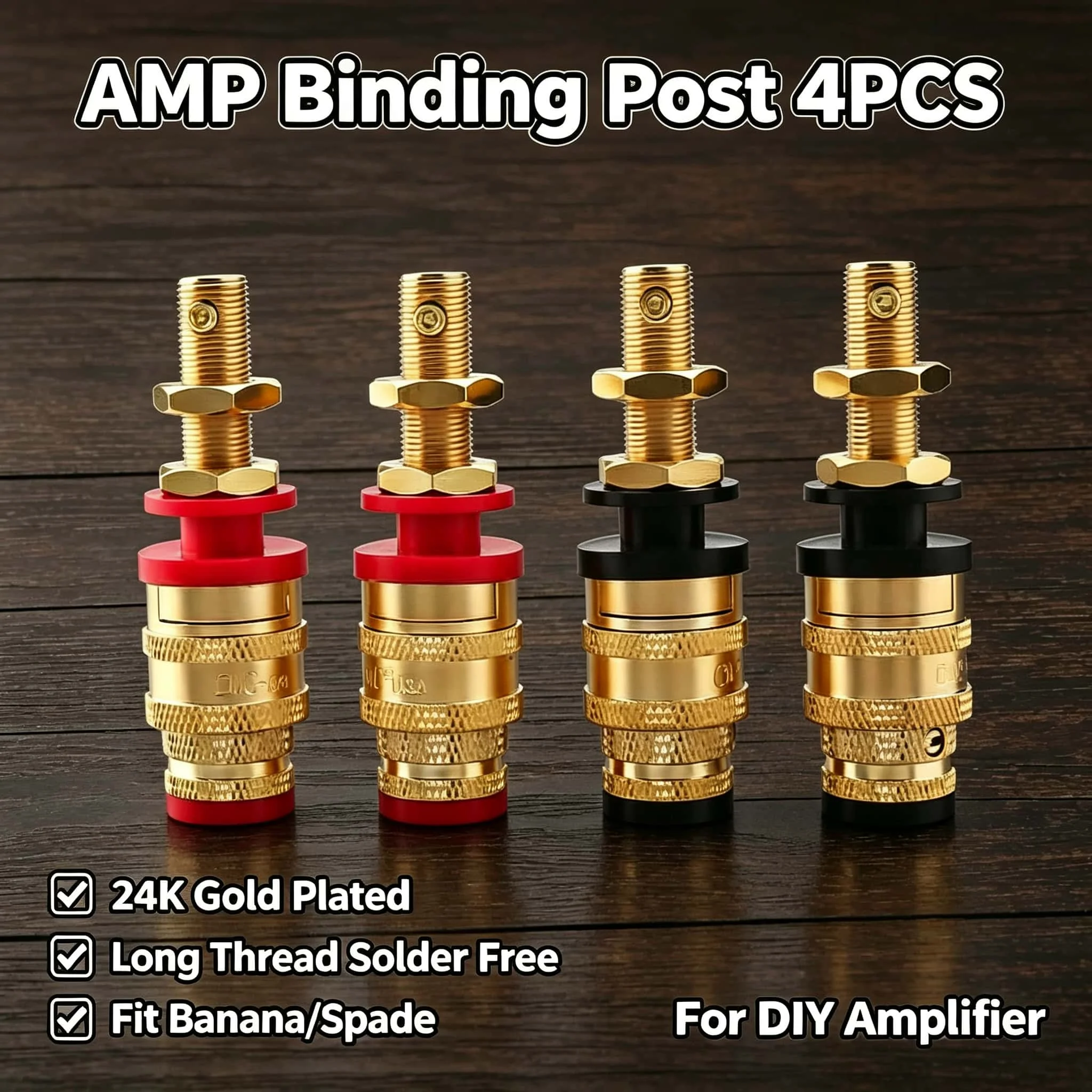 878L-SE 4mm Banana Binding Post 2/4PCS 24K Gold Plated Speaker Amp Terminal Jack Socket Panel Mount Solder Free DIY Amplifier