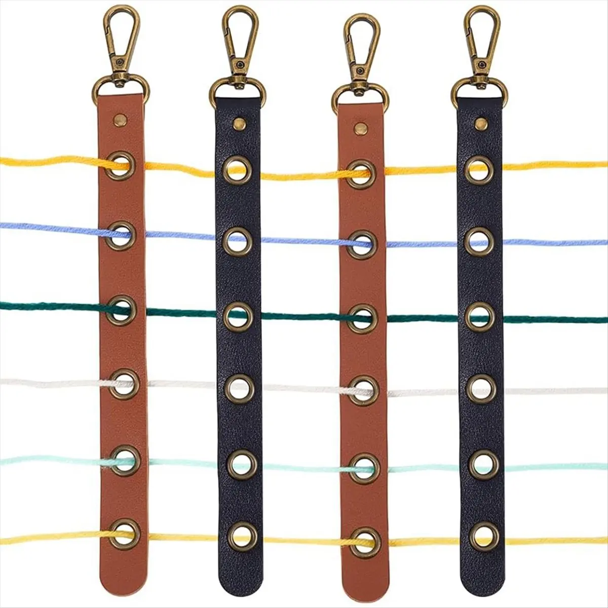 X16A Hot 4Pcs PU Leather Yarn Organizers 6 Holes Yarn Splitting Tools with Clasp for Yarn Bag 2 Colors Knitting Yarn Tender