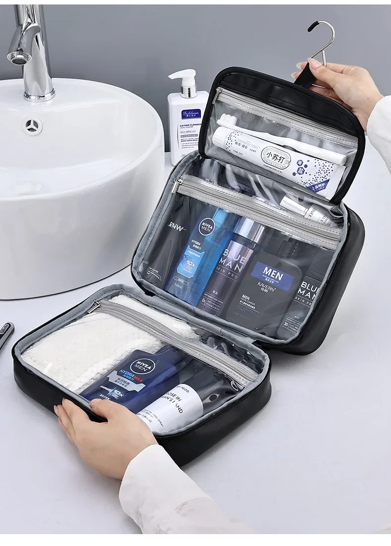 Kosmetiktaschen für Herren, Reiseutensilien, Kosmetik-Organizer, faltbar, zum Aufhängen, Aufbewahrungstasche, transparent, wasserdicht, Luxus-Make-up-Tasche – Detail 12