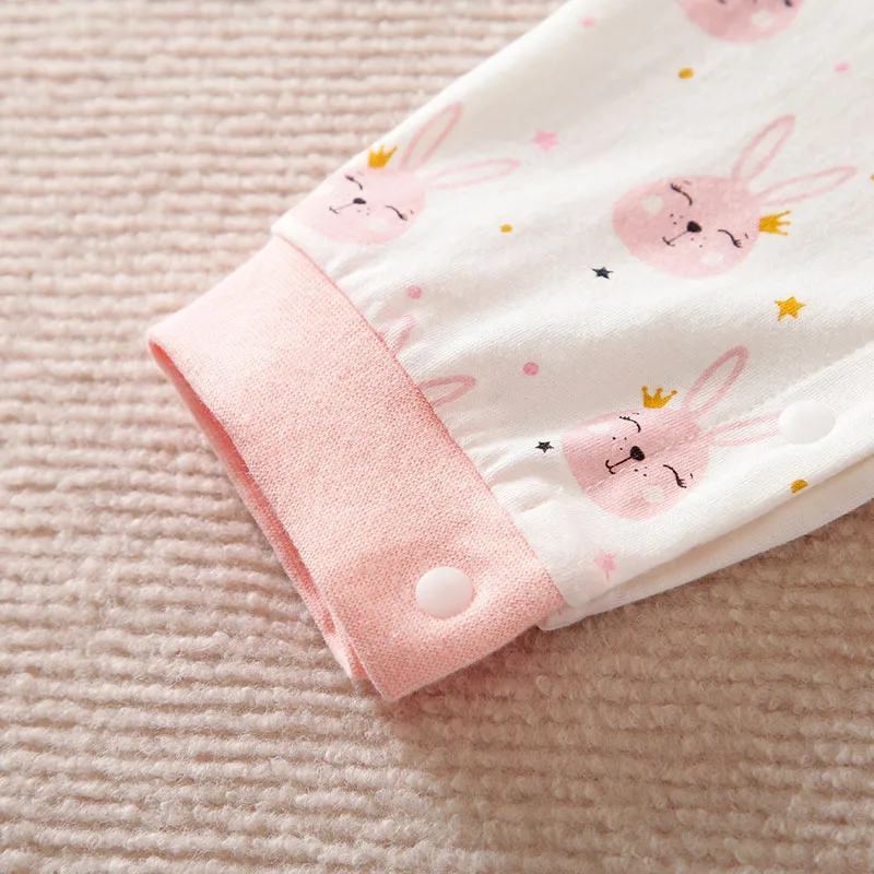 Spring and Autumn Newborn Bodysuit Cute Rabbit Full Print Girl Infant Bodysuit Long sleeved Pure Cotton Comfortable