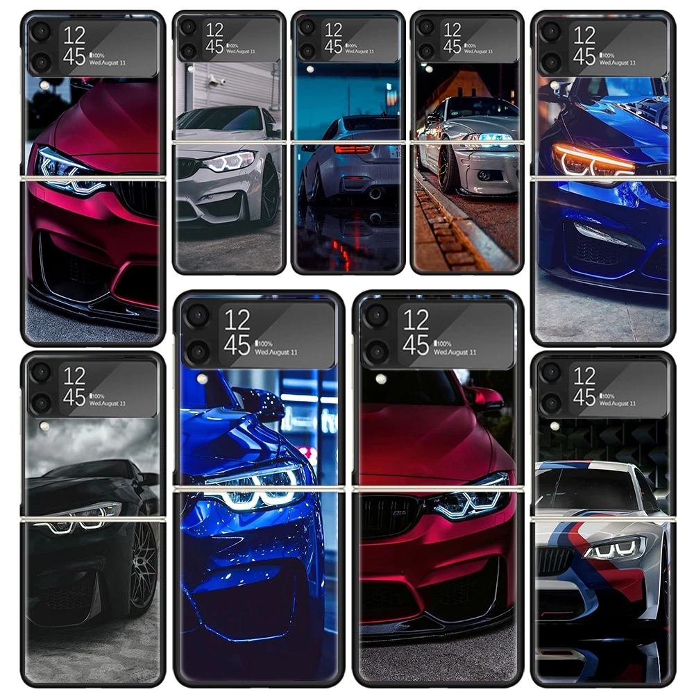 Blue Red Car for B-Bmw Clear Phone Case For Samsung Z Flip 5 4 3 Galaxy ZFlip 6 5G Shockproof Hard Print Cover TPU PC Coque