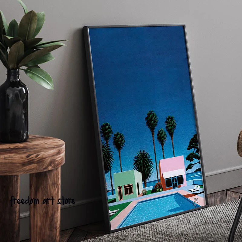 Vintage Japanese 80s Hiroshi Nagai Illustrations Vaporwave Beach Art Posters Canvas Painting Wall Prints Picture Room Home Decor