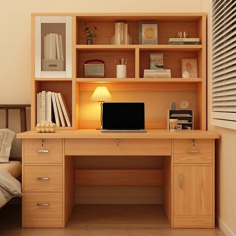 Desk bookshelf integrated table home student study writing table bedroom desk