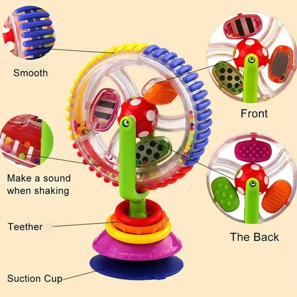 회전 흡착컵 360도 회전 풍차 소형 플라스틱 휠 아기 색깔 구슬 조기 학습 다감각 공 유아용