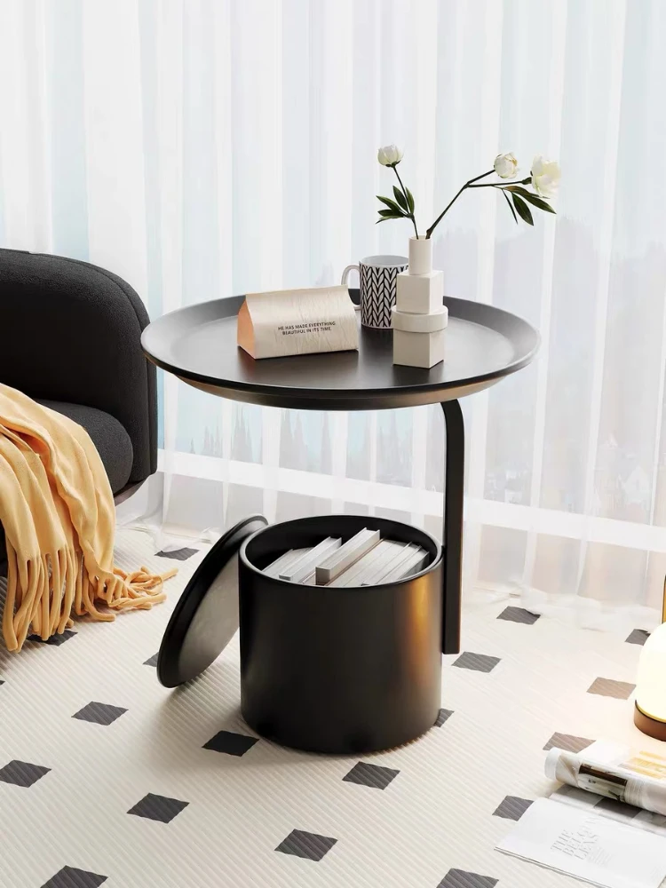 Modern Simple Coffee Table Double Layered Storage Rack Sofa Side Table Bedroom Bedside Table Iron Furniture Living Room