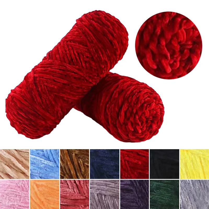 100g/Set Skein Shiny Chunky Chenille Yarn For Hat Dolls Glove Blanket At Low Price Soft Baby Golden Velvet Knitting Wool DIY