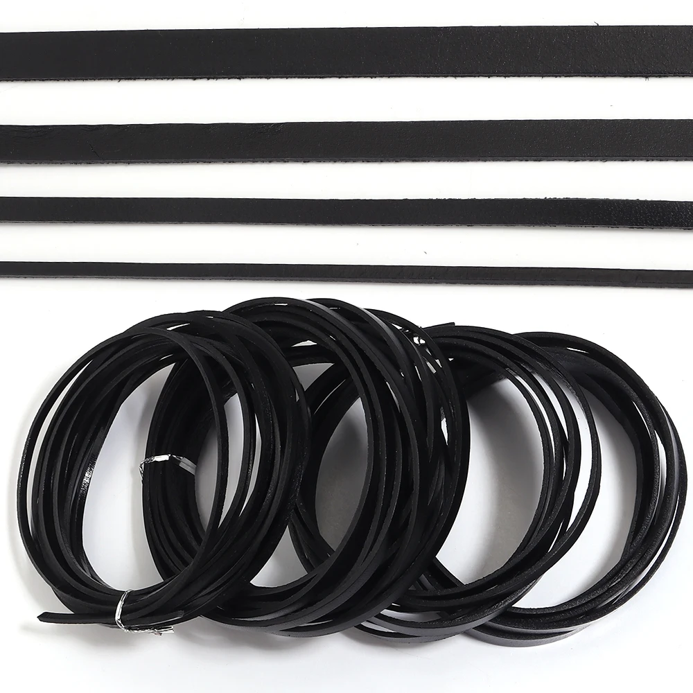 2-5Yards Genuine Cow Leather Cord Retro Black Flat Leather String Rope For DIY Jewelry Making Necklace Bracelets Accessories