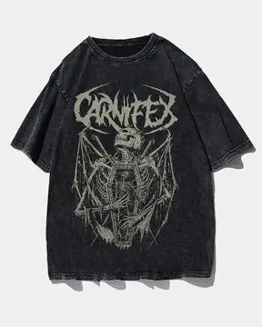 メンズ半袖Tシャツ、スカルプリント、洗濯可能、エイジド加工、ルーズフィット、レトロで快適なストリートカジュアルトップス