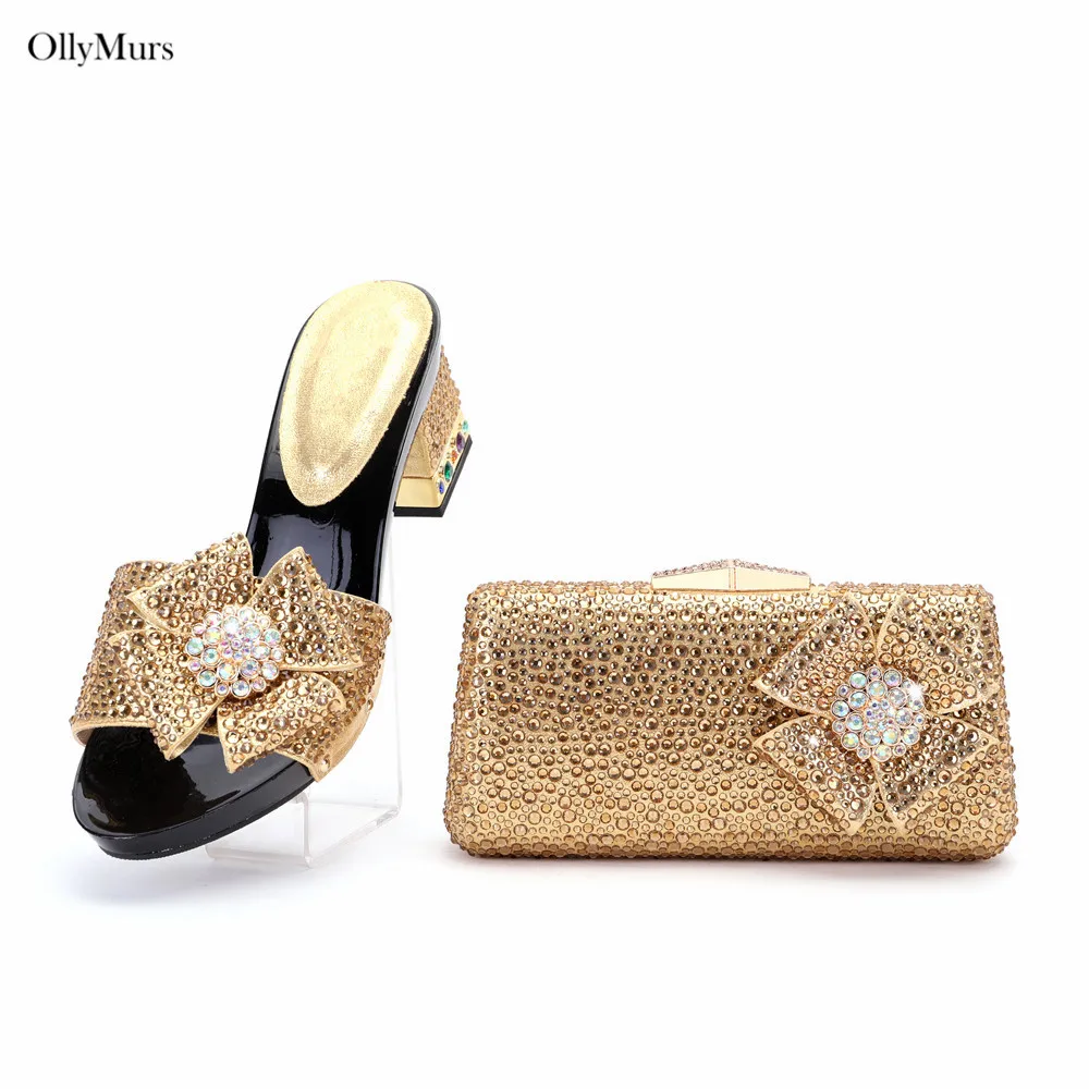 

Новые итальянские туфли со стразами и цветами с подходящими сумками, африканская женская обувь и сумки, комплект для вечеринки, летние сандалии, обувь для вечеринок