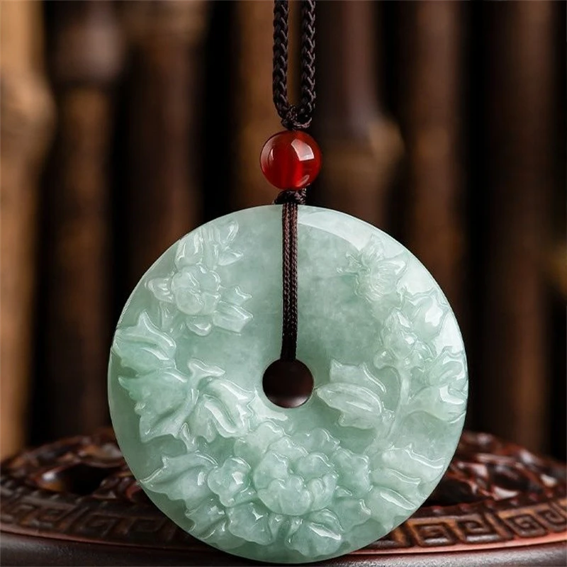 Natural Myanmar A Cargo Jade Flowers Bloom with Wealth and Safety Buckle Ice Glutinous Pendant for Men and Women