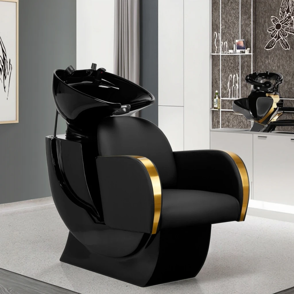 

Washing Chair Hairdressing Basin Shampoo Bed Hair Salon Black Gold Beauty Salon Furniture Set Styling Chair Shampoo Bowl Sink