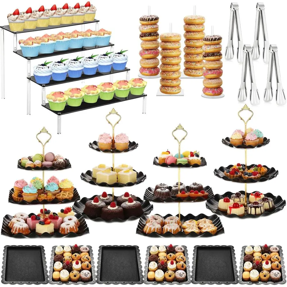 

19 Pcs Cupcake Stand Holder, Dessert Table Display Set, Tiered Cupcake Holders Cake Serving Tray and Cake Clips for Christmas Te