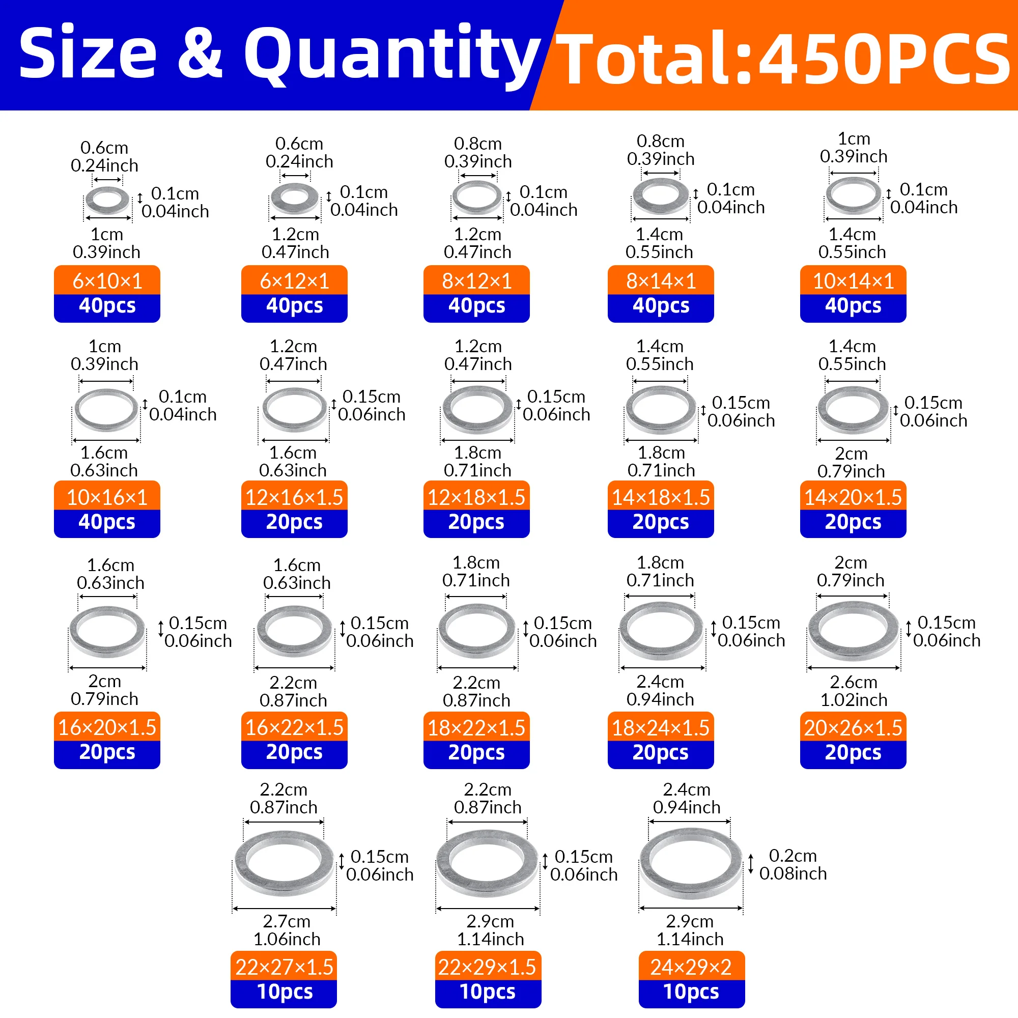 450Pcs Gaskets Washers Pure Aluminum Gasket Aluminum Flat Metal Washer Gasket Aluminum Sealing Rings