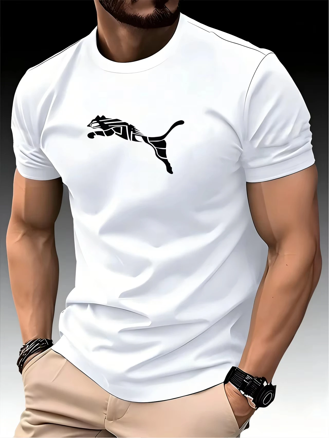 Neues Sommer-Luxus-Herren-T-Shirt mit Fuchs- und Leopardenmuster, Rundhalsausschnitt, Lässiger Trend, Y2K, Hochwertig, Fitness-Sport-T-Shirt