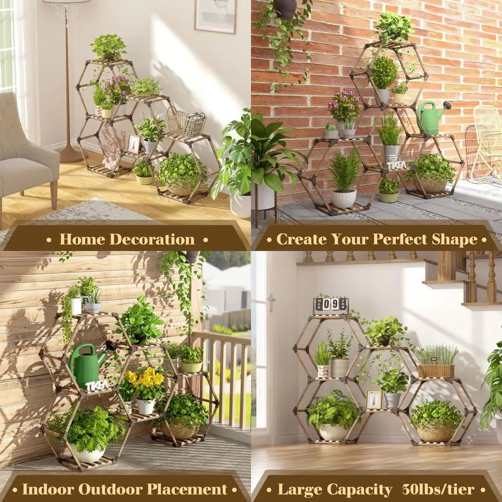 

Подставка для растений для дома и улицы, шестиугольная, для нескольких растений, большая деревянная, 7-ярусная, креативная, для самостоятельной сборки, для цветов