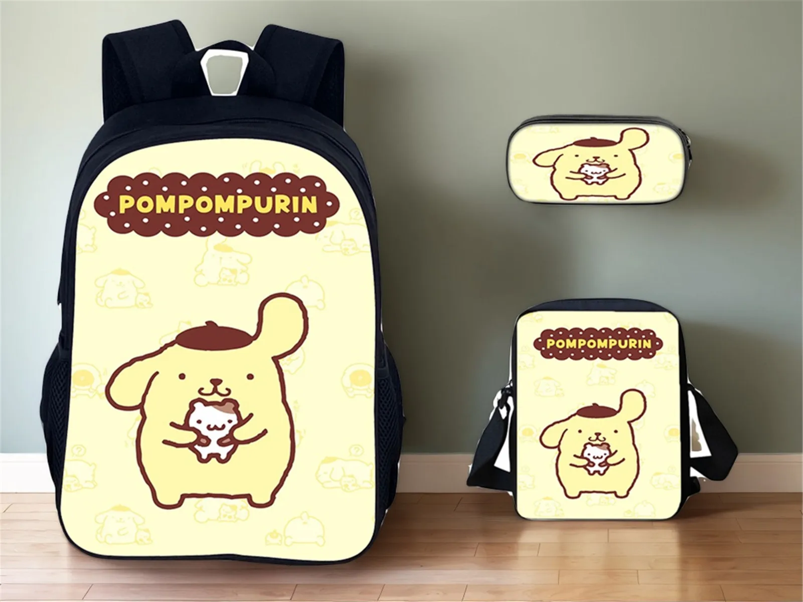 

Pom Pom Purin Cartoon School Bag Kid Child Sanrio Bookbag-Multifunction Travel Backpack+Shoulder Bag+Pencil Case 3Pcs Set