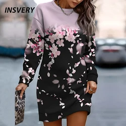 Autumn Casual Sweatshirt Dress Women O Neck Long Sleeve Vintage Flower Print Party Dresses For Women Mini Dress