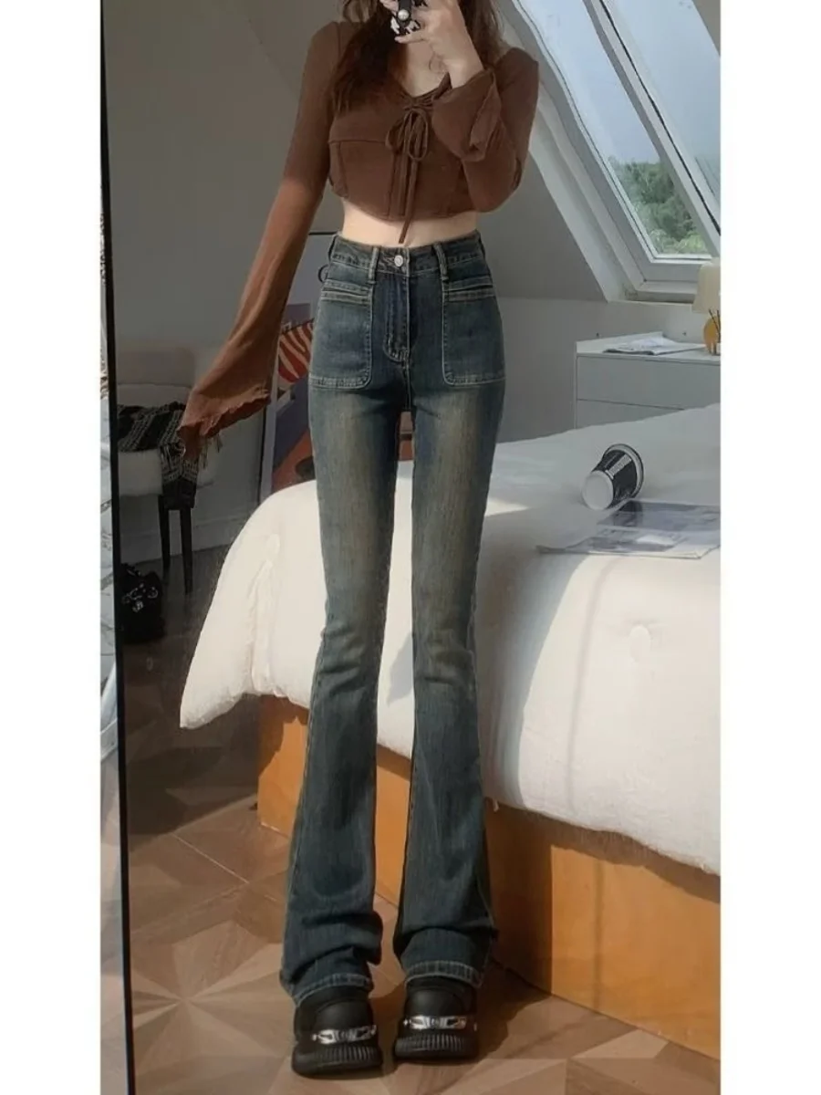 Jean cloche Bot rétro américain pour femmes, pantalon Long amincissant, taille haute, en coton extensible, résistant à l'usure, Micro évasé