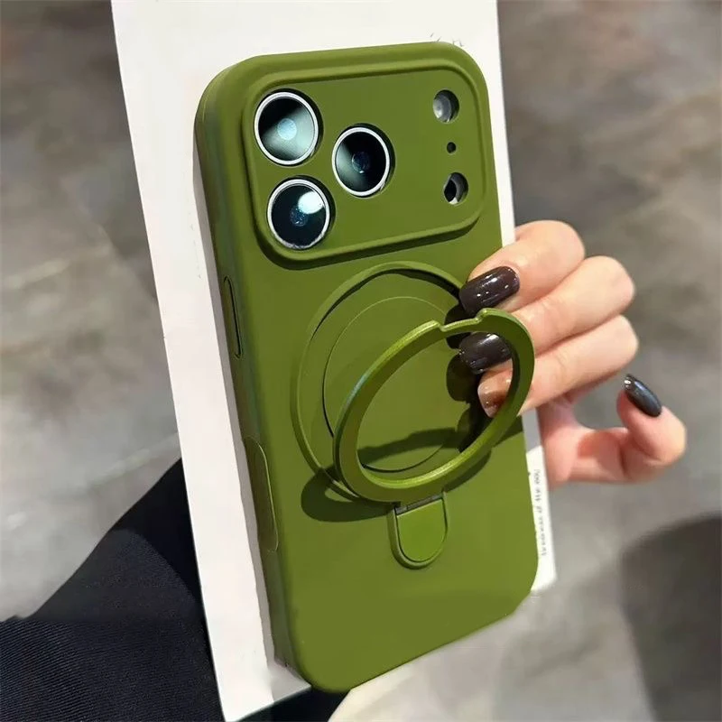 Funda de Silicona Líquida Mate Original de Lujo para iPhone Air 17 16 15 14 13 12 11 Pro Max Plus con Anillo Magnético y Soporte