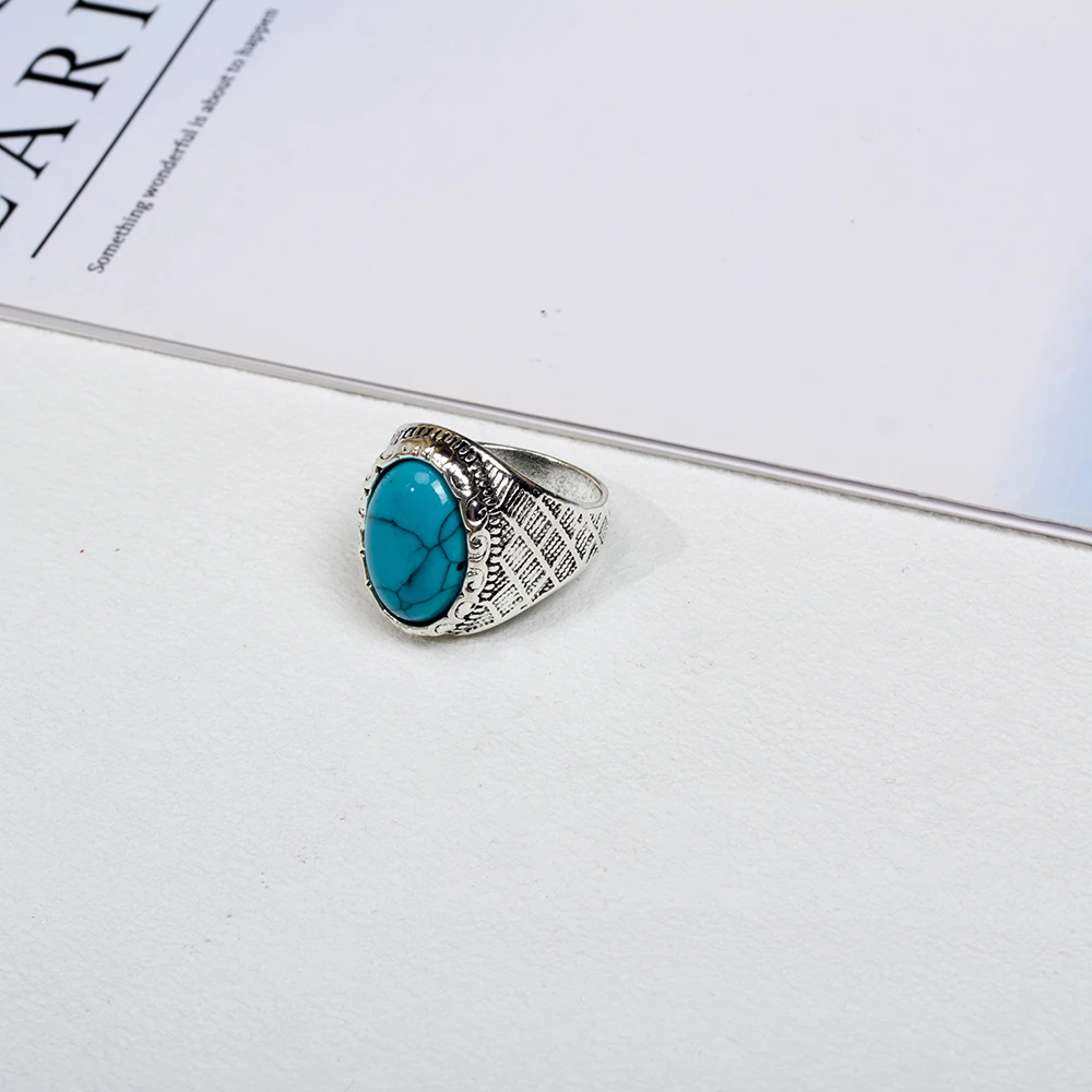 الجملة 30 قطعة/الوحدة خمر بوهيميا الهندسة الفيروز حجر خاتم للرجال النساء الاصبع العتيقة الفضة اللون مجوهرات هدايا الحفلات
