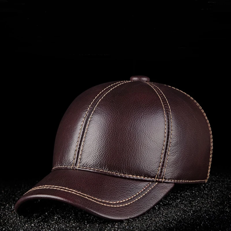 

New Male Genuine Leather Baseball Caps Outdoor Hockey Golf Fishing Gorras Black/Brown Trucker Hat For Man Cowhide Adjustable